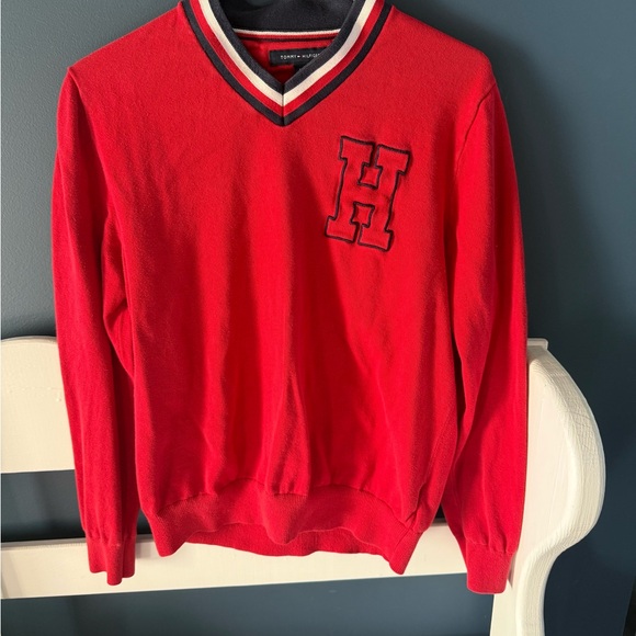 Tommy Hilfiger Other - Tommy Hilfiger Red V-Neck Sweater with Collegiate Style